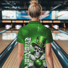 Load image into Gallery viewer, Custom Green Leprechaun Skull St Patricks Bowling Polo Shirt For Women, Lucky Bowling Shirt IPHW8595