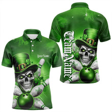Load image into Gallery viewer, Custom Green Leprechaun Skull St Patricks Day Bowling Polo Shirt For Men, Lucky Bowling Shirt IPHW8595
