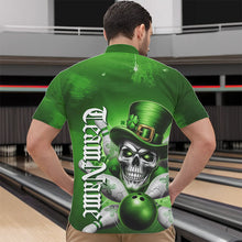 Load image into Gallery viewer, Custom Green Leprechaun Skull St Patricks Day Bowling Quarter-Zip Shirt For Men, Lucky Bowling Shirt IPHW8595