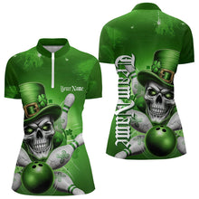 Load image into Gallery viewer, Custom Green Leprechaun Skull St Patricks Bowling Womens Quarter-Zip Shirt, Lucky Shirt IPHW8595