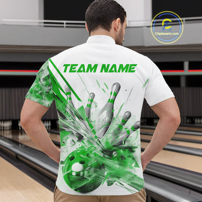 Custom Black And Green Men Bowling Team Shirts, Bowling League Shirt Bowlers Outfit IPHW10783