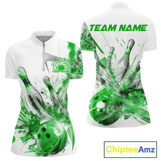 Custom Black And Green Women Bowling Team Shirts, Bowling League Shirt Bowlers Outfit IPHW10783