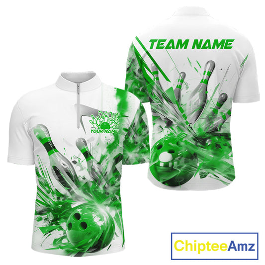 Custom Black And Green Men Bowling Team Shirts, Bowling League Shirt Bowlers Outfit IPHW10783