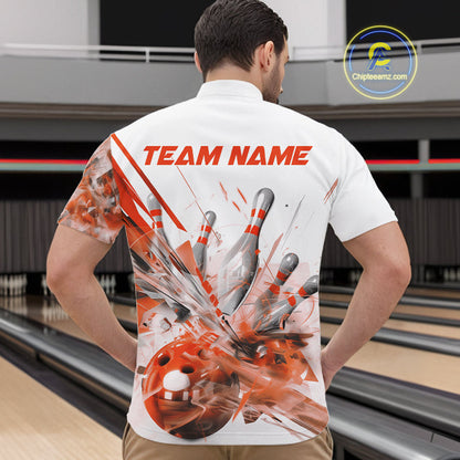 Custom Black And Orange Men Bowling Team Shirts, Bowling League Shirt Bowlers Outfit IPHW10785