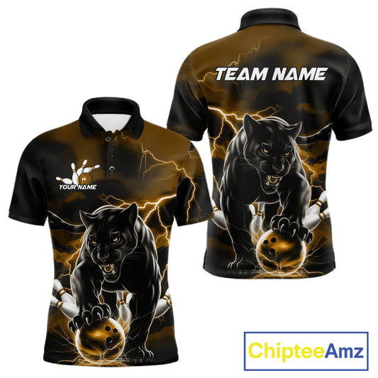Yellow Thunder Lightning Custom Panther Men Bowling Polo Shirts, Panther Bowling Jerseys IPHW10792