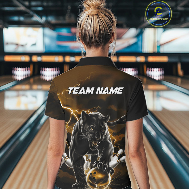 Yellow Thunder Lightning Custom Panther Women Bowling Shirts, Panther Bowling Jerseys IPHW10792