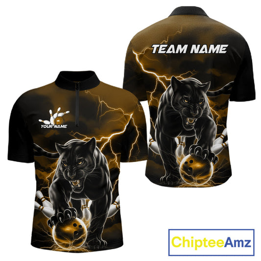 Yellow Thunder Lightning Custom Panther Men Bowling Quarter-Zip Shirts, Panther Bowling Jerseys IPHW10792