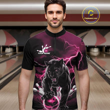 Load image into Gallery viewer, Pink Thunder Lightning Custom Panther Men Bowling Quarter-Zip Shirts, Panther Bowling Jerseys IPHW10794