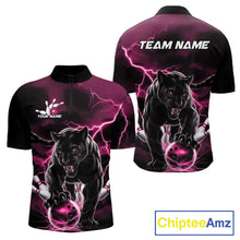 Load image into Gallery viewer, Pink Thunder Lightning Custom Panther Men Bowling Quarter-Zip Shirts, Panther Bowling Jerseys IPHW10794