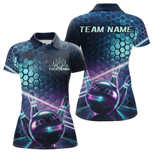Load image into Gallery viewer, Custom Blue And Purple Holographic Bowling Team Polo Shirts For Women, Bowlers Outfit IPHW8901