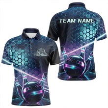 Load image into Gallery viewer, Custom Blue And Purple Holographic Bowling Team Polo Shirts For Men, Bowlers Outfit IPHW8901