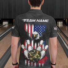 Load image into Gallery viewer, Custom Grunge US Flag Eagle Bowling Men Polo Shirts, Patriotic Camo Bowling Team Shirt IPHW8910
