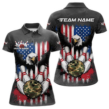 Load image into Gallery viewer, Custom Grunge US Flag Eagle Bowling Women Polo Shirts, Patriotic Camo Bowling Team Shirt IPHW8910