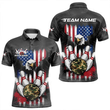 Load image into Gallery viewer, Custom Grunge US Flag Eagle Bowling Men Polo Shirts, Patriotic Camo Bowling Team Shirt IPHW8910