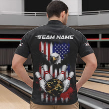 Load image into Gallery viewer, Custom Grunge US Flag Eagle Bowling Men Quarter-Zip Shirts, Patriotic Camo Bowling Team Shirt IPHW8910