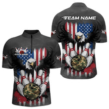 Load image into Gallery viewer, Custom Grunge US Flag Eagle Bowling Men Quarter-Zip Shirts, Patriotic Camo Bowling Team Shirt IPHW8910