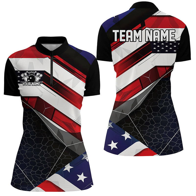 Personalized American Flag Bowling Polo Shirts For Women And WoWomen,  IPHW6961
