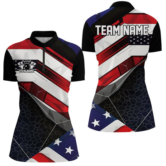 Personalized American Flag Bowling Polo Shirts For Women And WoWomen,  IPHW6961