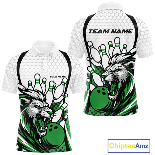 Custom Green Lion Bowling Men Polo Shirt, Lion Bowling Team League Shirt IPHW10127