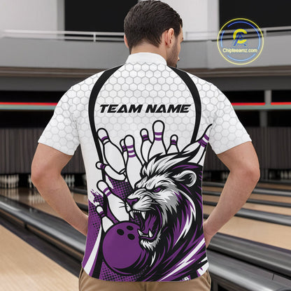 Custom Purple Lion Bowling Men Quarter-Zip Shirt, Lion Bowling Team League Shirt IPHW10128