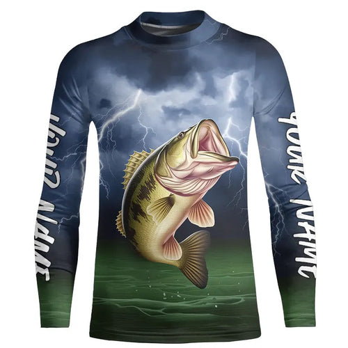 Thunder Lightning Custom Largemouth Bass Kid Long Sleeve Fishing Shirts, Bass Fishing Jerseys IPHW8162