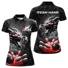 Load image into Gallery viewer, Custom Black And Red Dragon Bowling Women Polo Shirts, Bowling Pattern Dragon Bowler Outfit IPHW8916