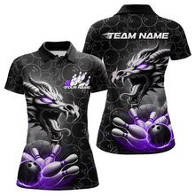 Load image into Gallery viewer, Custom Black And Purple Dragon Bowling Women Polo Shirts, Bowling Pattern Dragon Bowler IPHW8917