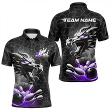 Load image into Gallery viewer, Custom Black And Purple Dragon Bowling Men Polo Shirts, Bowling Pattern Dragon Bowler Outfit IPHW8917