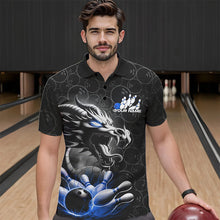 Load image into Gallery viewer, Custom Black And Blue Dragon Bowling Men Polo Shirts, Bowling Pattern Dragon Bowler Outfit IPHW8918