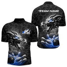 Load image into Gallery viewer, Custom Black And Blue Dragon Bowling Men Quarter-Zip Shirts, Bowling Pattern Dragon Bowler Outfit IPHW8918