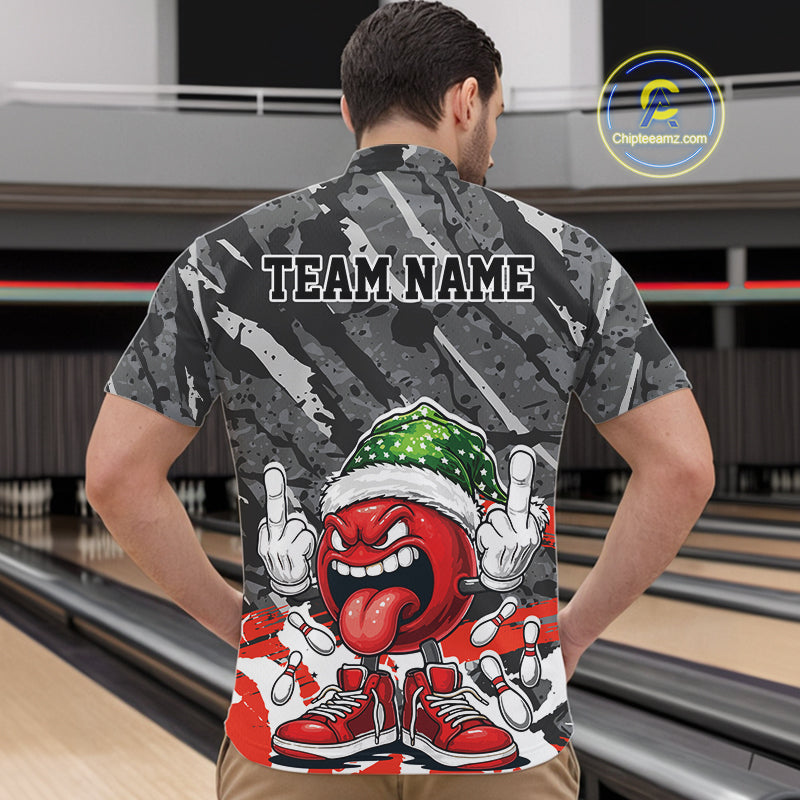 Custom Funny Christmas Bowling Men Quarter-Zip Shirts, Crazy Bowling Ball Xmas Outfit IPHW10134