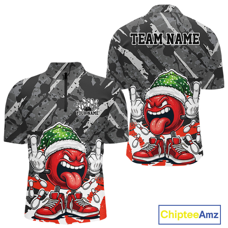 Custom Funny Christmas Bowling Men Quarter-Zip Shirts, Crazy Bowling Ball Xmas Outfit IPHW10134