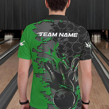 Load image into Gallery viewer, Custom Black And Green Flame Bowling Polo Shirts For Men, Bowling Tournament Team Uniform IPHW8618