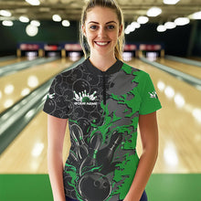 Load image into Gallery viewer, Custom Black And Green Flame Bowling Womens Quarter-Zip Shirt, Bowling Tournament  Uniform IPHW8618