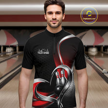 Load image into Gallery viewer, Custom Black And Red Heart Bowling Men Quarter-Zip Shirt, Hexagon Bowling Team Jerseys IPHW11306