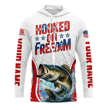 Load image into Gallery viewer, American Flag Bass Custom Long Sleeve Fishing Shirts, Hooked On Freedom Patriotic Fishing Jerseys IPHW6812