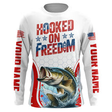 Load image into Gallery viewer, American Flag Bass Custom Long Sleeve Fishing Shirts, Hooked On Freedom Patriotic Fishing Jerseys IPHW6812