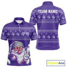 Load image into Gallery viewer, Custom Funny Santa Christmas Men Bowling Polo Shirts, Purple Xmas Bowling Team Outfit IPHW10141