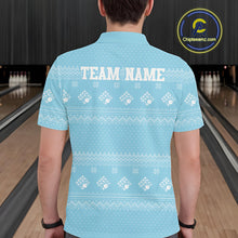 Load image into Gallery viewer, Custom Funny Santa Christmas Men Bowling Polo Shirts, Light Blue Xmas Team Outfit IPHW10142