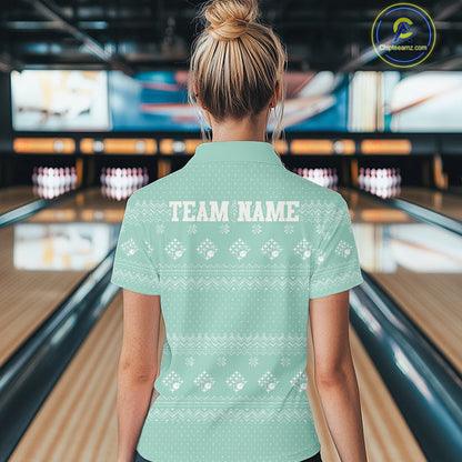 Custom Funny Santa Christmas Women Bowling Quarter-Zip Shirts, Green Xmas Team Outfit IPHW10143