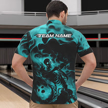 Load image into Gallery viewer, Black And Blue Flame Custom Skeleton Bowling Quarter-Zip Shirt For Men, Skull Bowling League Shirt IPHW8409