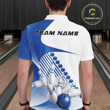 Load image into Gallery viewer, Custom White And Blue Bowling Ball And Pins Men Polo Shirt, Bowling Team Jerseys IPHW11319