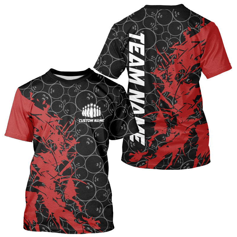 Black And Red Customized Bowling T-Shirts For Men, Bowling Pattern Bowling Jerseys IPHW6982