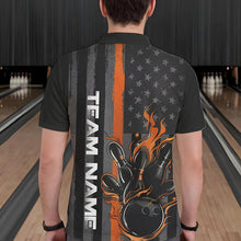 Load image into Gallery viewer, Orange Line American Flag Custom Patriotic Flame Bowling Polo Shirts For Men, US Bowling Shirt IPHW8635