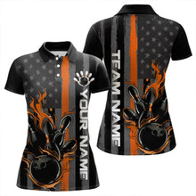 Load image into Gallery viewer, Orange Line American Flag Custom Patriotic Flame Women Bowling Polo Shirt, US Bowling Shirt IPHW8635