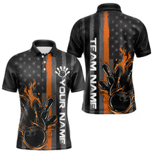 Load image into Gallery viewer, Orange Line American Flag Custom Patriotic Flame Bowling Polo Shirts For Men, US Bowling Shirt IPHW8635