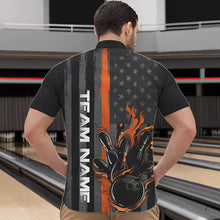 Load image into Gallery viewer, Orange Line American Flag Custom Patriotic Flame Bowling Quarter-Zip Shirt For Men, US Bowling Shirt IPHW8635