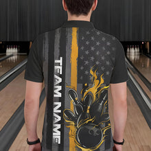 Load image into Gallery viewer, Yellow Line American Flag Custom Patriotic Flame Bowling Polo Shirts For Men, US Bowling Shirt IPHW8636