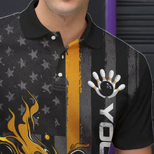 Load image into Gallery viewer, Yellow Line American Flag Custom Patriotic Flame Bowling Polo Shirts For Men, US Bowling Shirt IPHW8636