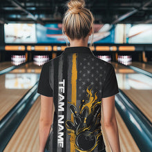 Load image into Gallery viewer, Yellow Line American Flag Custom Patriotic Flame Women Bowling Polo Shirt, US Bowling Shirt IPHW8636